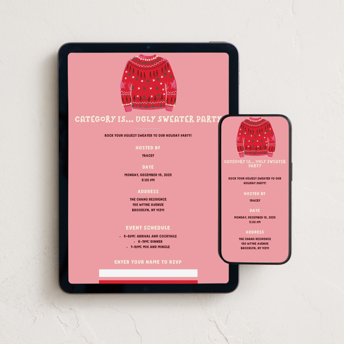 "ugly sweater" - Online Holiday Party Invitations in Fuchsia by Jennifer Lew - Mobile + desktop layout