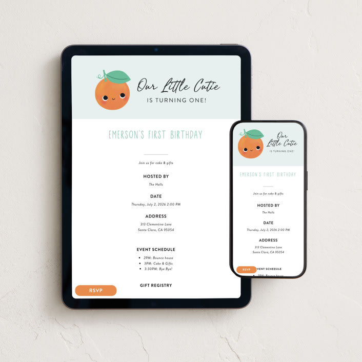 "Our Little Cutie" - Online Kids Birthday Invitations in Sky by Itsy Belle Studio - Mobile + desktop layout