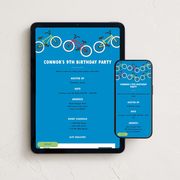 "Bike Ride" - Online Kids Birthday Invitations in Sky by Kacey Kendrick Wagner - Mobile + desktop layout
