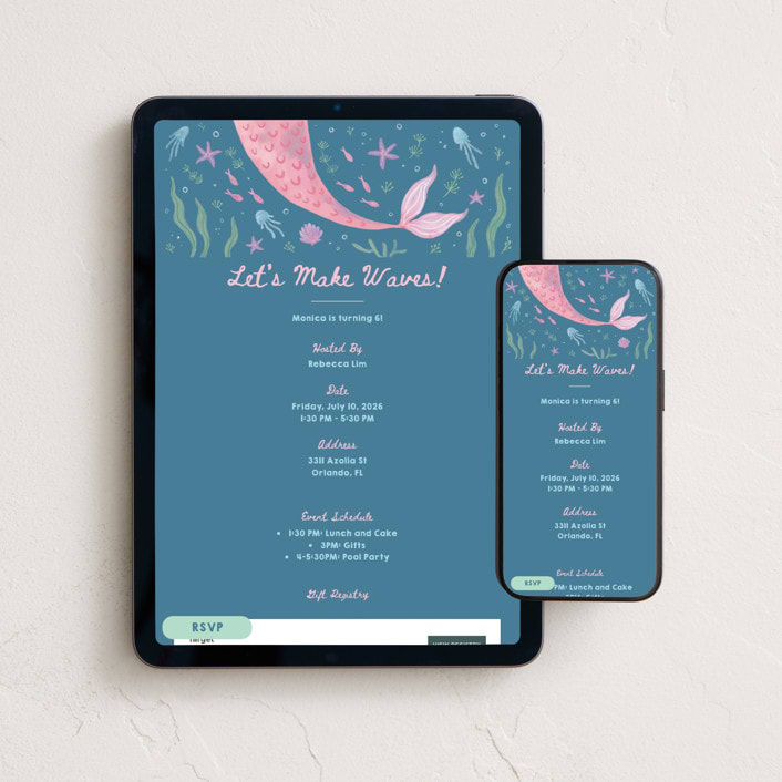 "Mermaid Make Wave" - Online Kids Birthday Invitations in Bubblegum by Kim Thoa - Mobile + desktop layout