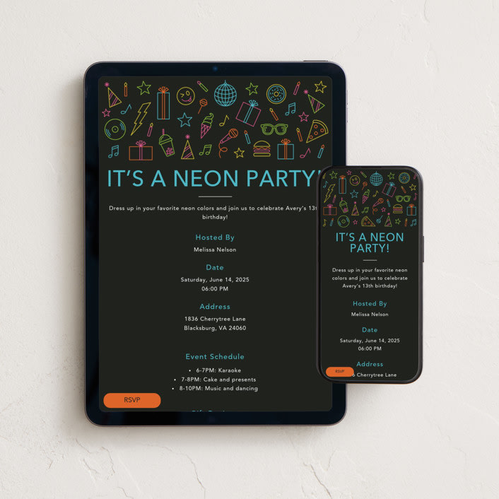 "Neon Party" - Online Kids Birthday Invitations in Candy by Brandy Folse - Mobile + desktop layout
