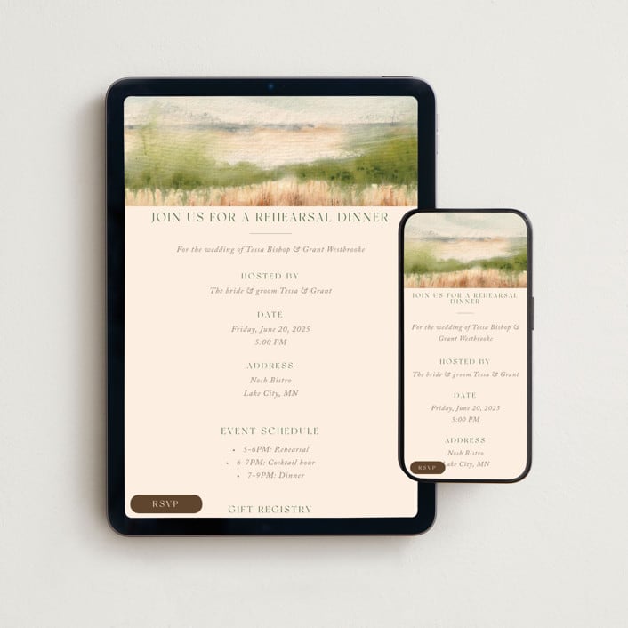 "Bluestem Fields" - Online Rehearsal Dinner Invitations in Meadow by Holly Whitcomb - Mobile + desktop layout