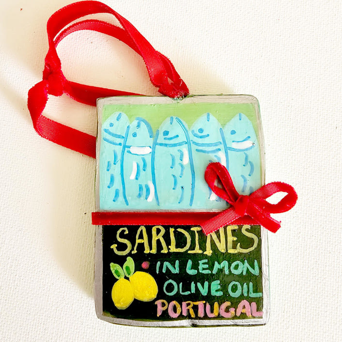 "Hand-made Sardine Clay Can Ornament" - Ornaments in red by AlisonJerry