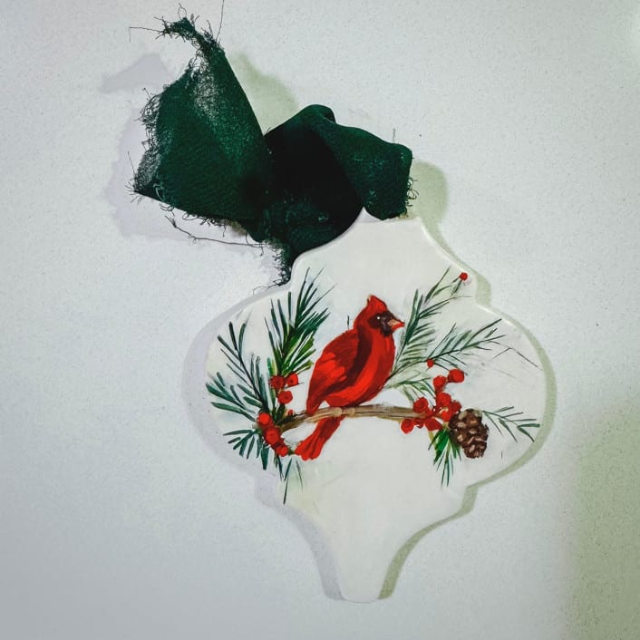 "Hand Painted Cardinal Ornament" - Ornaments in multicolor by Arohika Verma