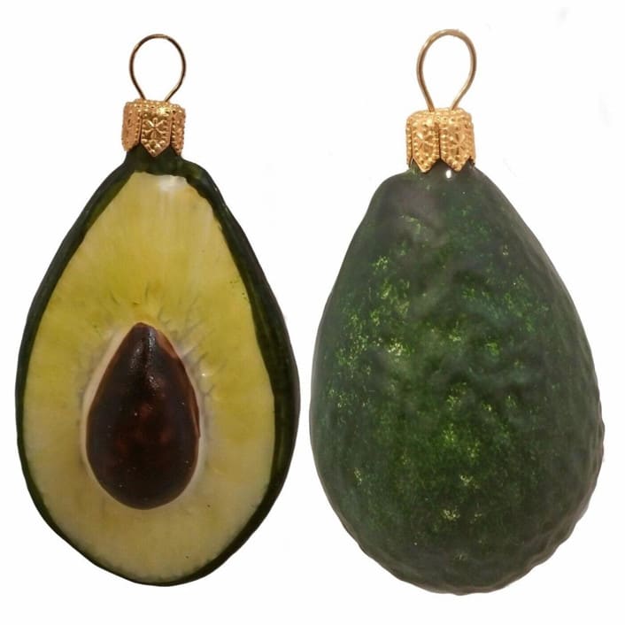 "Avocado Fruit Polish Mouth Blown Glass Christmas Ornament Set of 2 Decorations" - Ornaments in green by Pinnacle Peak Trading Company