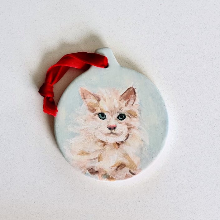 "Personalized Hand-Painted Pet Portrait Ornaments" - Ornaments in white by Arohika Verma