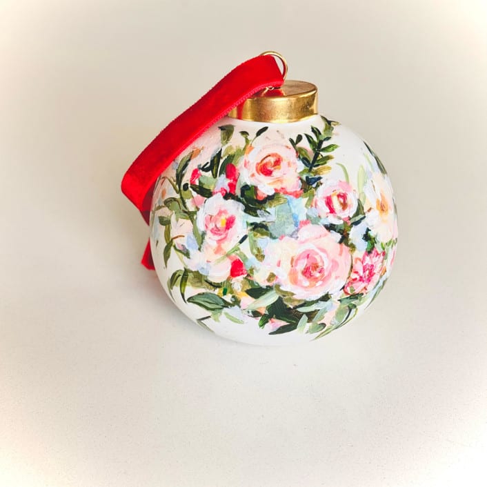 "Custom Hand-Painted Bridal Bouquet Ornament" - Ornaments in white by Arohika Verma