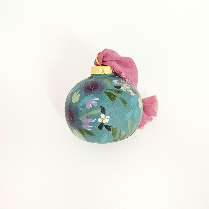 "Turquoise Round Floral Botanical Ornament" - Ornaments in blue by Kate Nelson