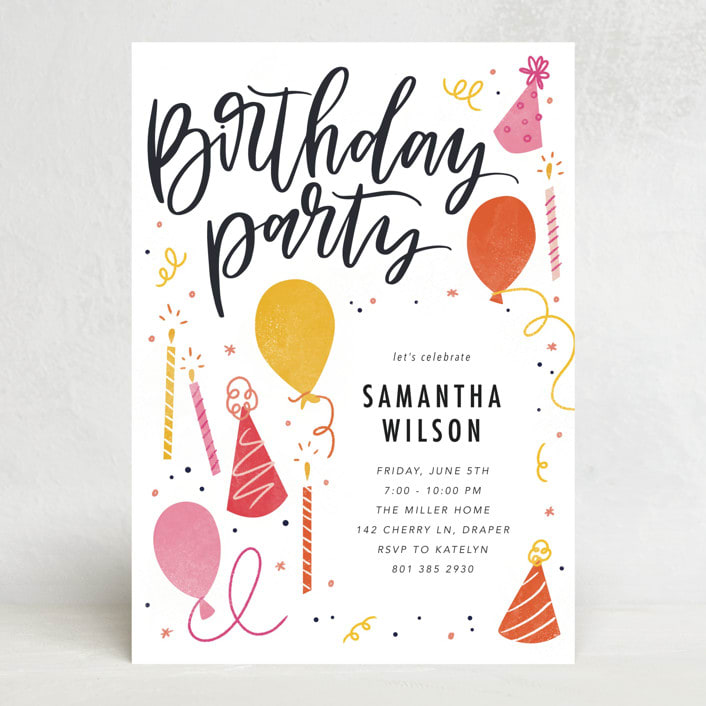 "Birthday Script" - Party Invitations in Cake by Stephanie Hawkes - Front