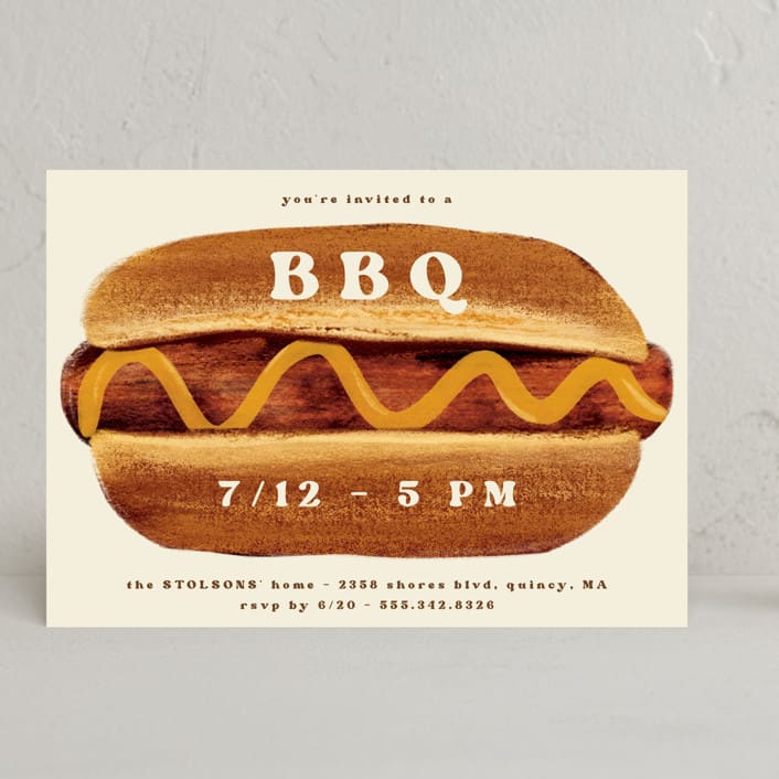 "BBQ" - Party Invitations in Mustard by Gwen Bedat - Front