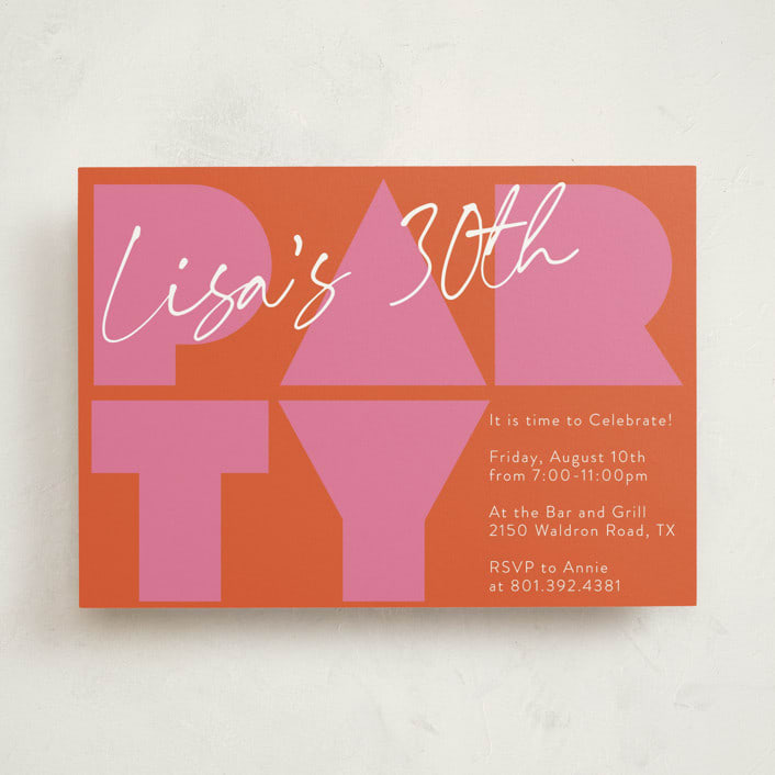 "Party" - Party Invitations in Persimmon by Harriet Richter - Front