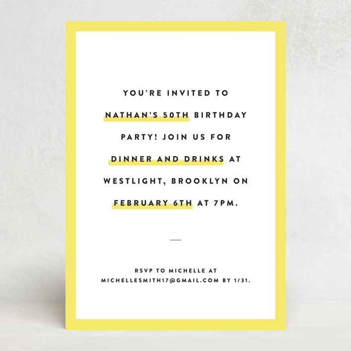 "Highlighter" - Party Invitations in Canary by Adelyn T. - Front