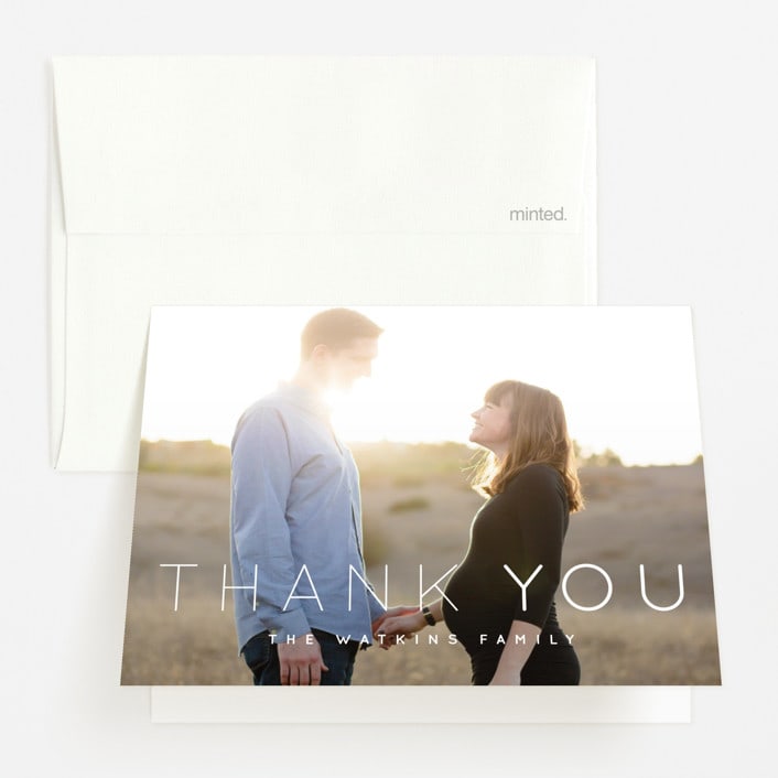 "Coming Soon" - Pregnancy Announcement Thank You Cards in Cloud by Roxy Cervantes - Front