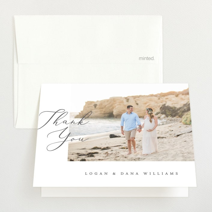 "Soon to Be" - Pregnancy Announcement Thank You Cards in Slate by Olivia Raufman - Front