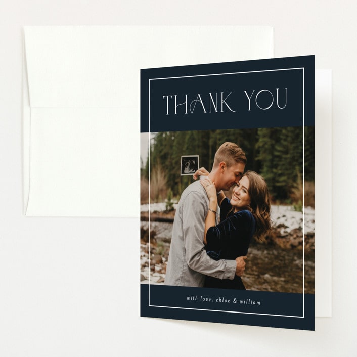 "Eternity" - Pregnancy Announcement Thank You Cards in Navy by Stacey Meacham - Front