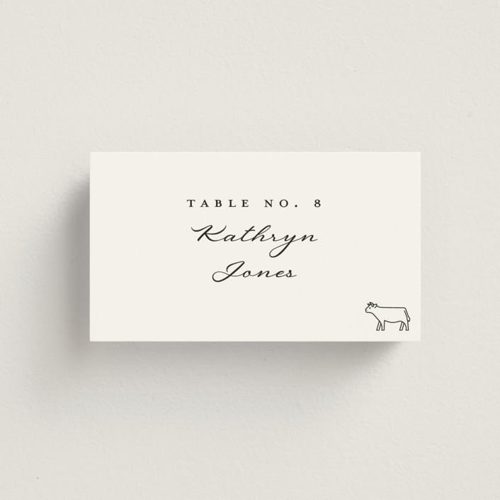 "Defined" - Place Cards - Beef in Snow by mo kelley - Front with Free Guest Printing
