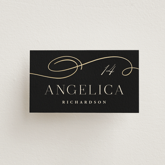 "Black Tie Affair" - Place Cards in Onyx by Hooray Creative - Front with Free Guest Printing