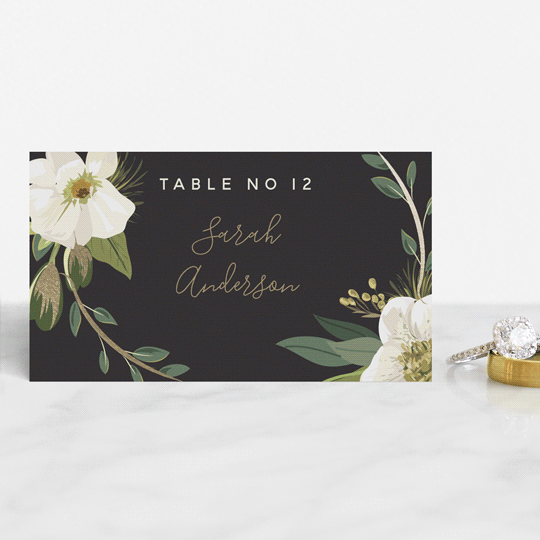 "Garden Blooms" - Place Cards in Ivory by Susan Moyal - Front with Free Guest Printing