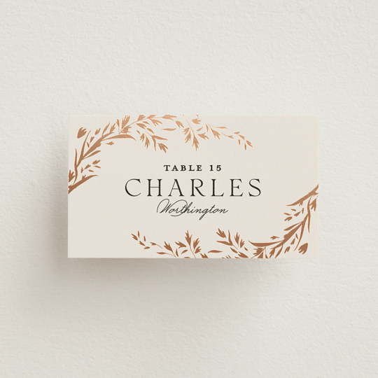 "Trailing Vines" - Place Cards in Almond by Erin L. Wilson - Front with Free Guest Printing