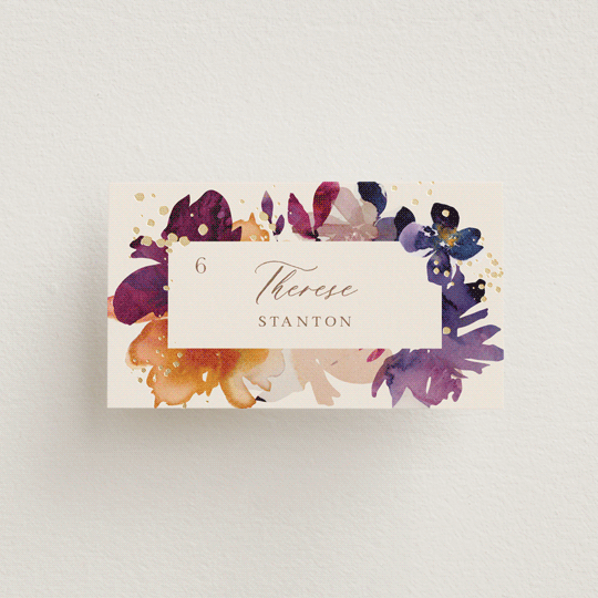 "Bouquet" - Place Cards in Cream by Lori Wemple - Front with Free Guest Printing