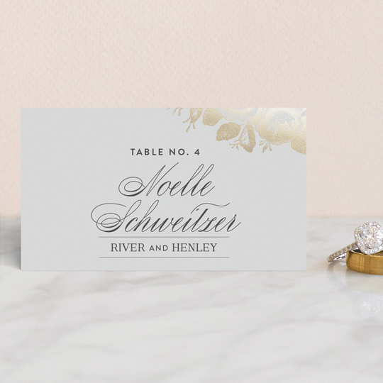 "Beloved" - Place Cards in Mist by Design Lotus - Front with Free Guest Printing