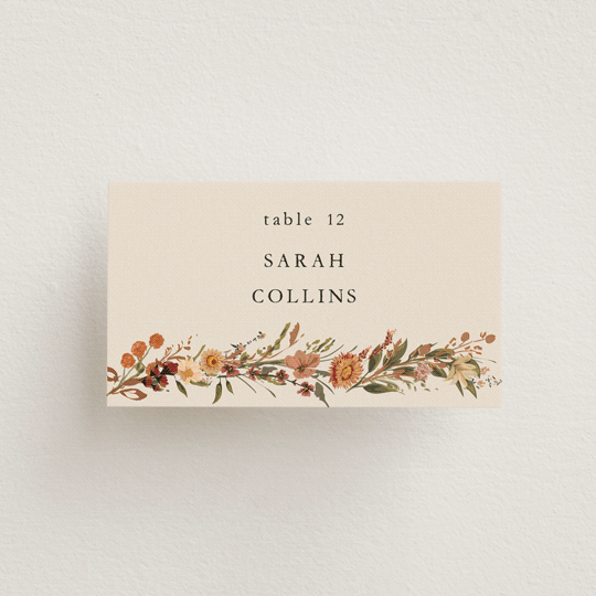 "Monogrammed Floral" - Place Cards in Harvest by Susan Moyal - Front with Free Guest Printing