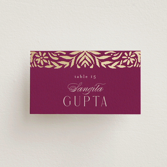 "Amber Palace" - Place Cards in Garnet by Chris Griffith - Front with Free Guest Printing