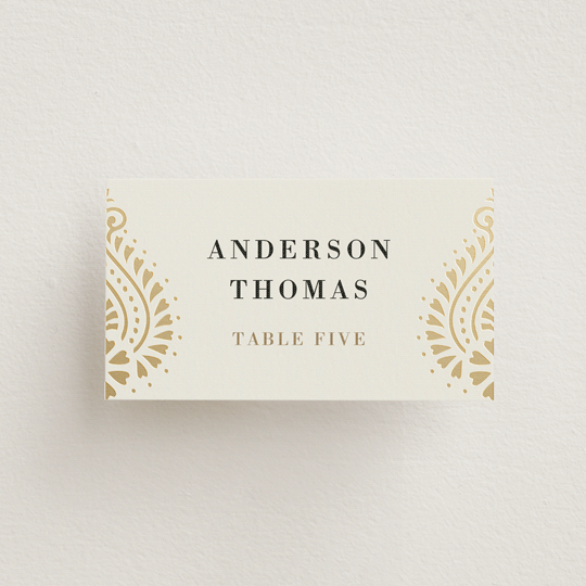 "Henna Stamp" - Place Cards in Champagne by Oma N. Ramkhelawan - Front with Free Guest Printing
