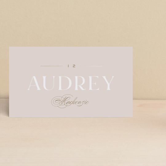"Lovely Day" - Place Cards in Rose Quartz by Leah Bisch - Front with Free Guest Printing