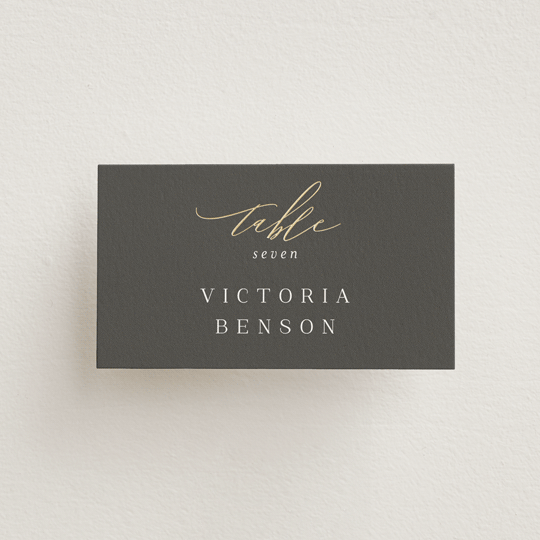 "Over Monogram" - Place Cards in Stormy by Jessica Williams - Front with Free Guest Printing