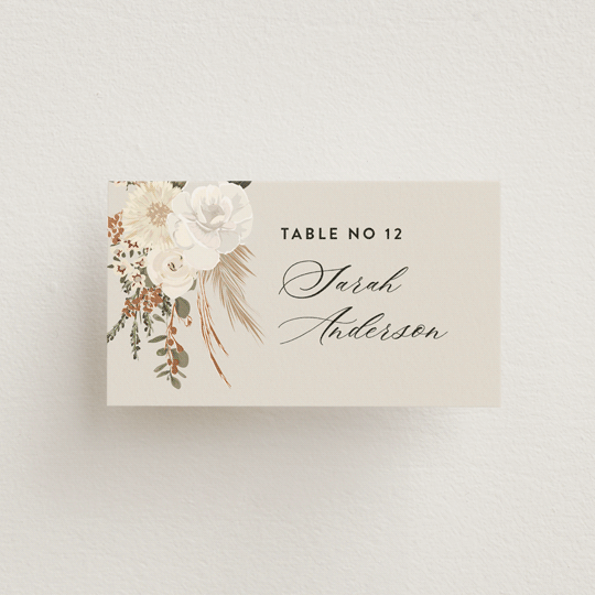 "Botanical Edge" - Place Cards in Latte by Susan Moyal - Front with Free Guest Printing
