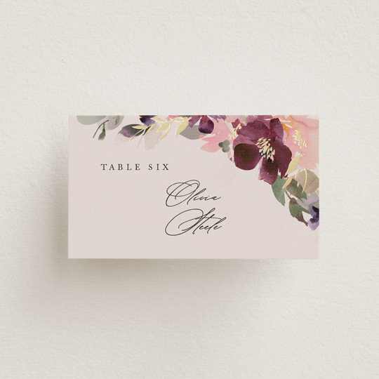 "Fleur" - Place Cards in Blush by Lori Wemple - Front with Free Guest Printing