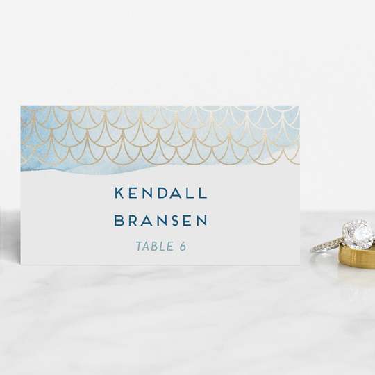 "Sea Crest" - Place Cards in Turquoise by Kaydi Bishop - Front with Free Guest Printing