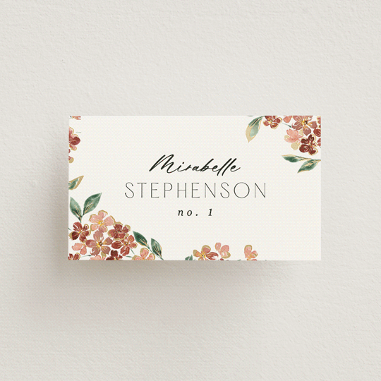 "Sweeping Vine" - Place Cards in Dusty Rose by Itsy Belle Studio - Front with Free Guest Printing