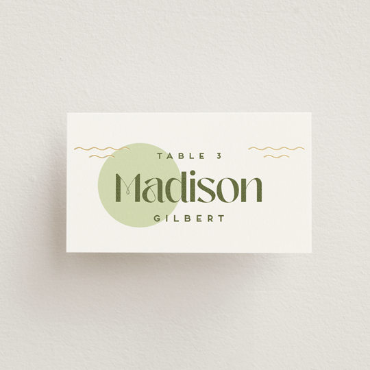 "News!" - Place Cards in Kiwi by Claudia Orengo - Front with Free Guest Printing