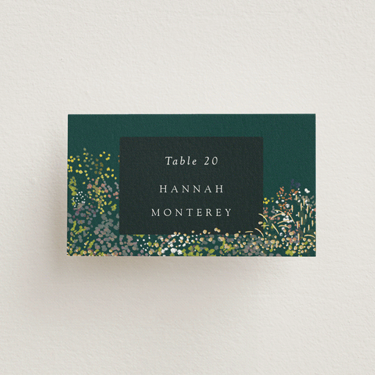 "By the Creek" - Place Cards in Emerald by Becky Nimoy - Front with Free Guest Printing