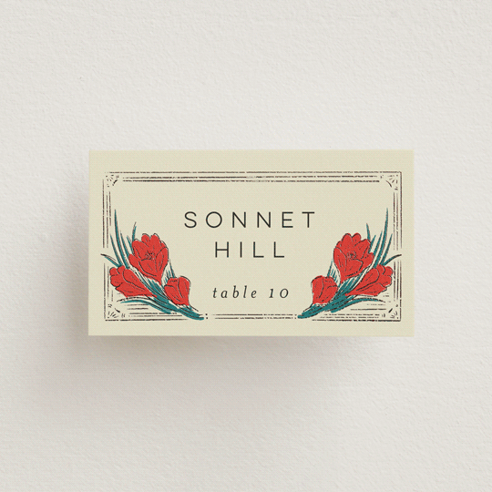 "Deco Spring Florals" - Place Cards in Birch by Shiny Penny Studio - Front with Free Guest Printing