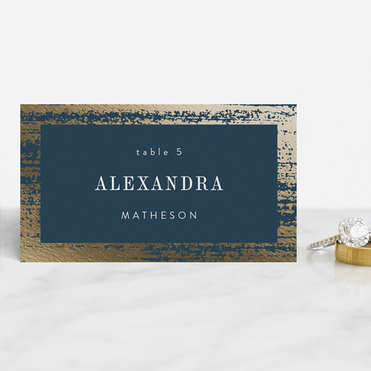 "Gold Leaf" - Place Cards in Indigo by Kelly Schmidt - Front with Free Guest Printing
