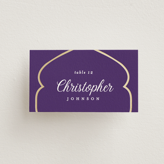 "Whole New World from Disney's Aladdin" - Place Cards in Aubergine by Creo Study - Front with Free Guest Printing