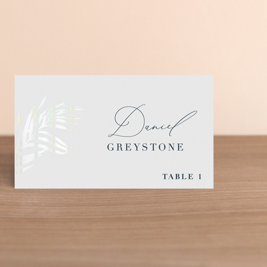 "Pristine" - Gloss-Press® Place Cards in Pearl by Robin Ott - Front with Free Guest Printing