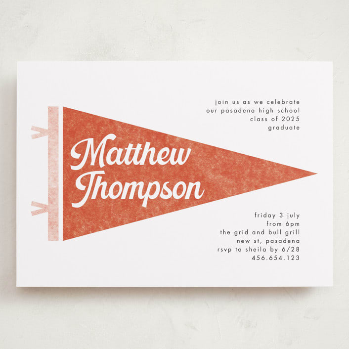 "Pennant Party" - Graduation Party Invitations in Cardinal by Catherine Culvenor - Front