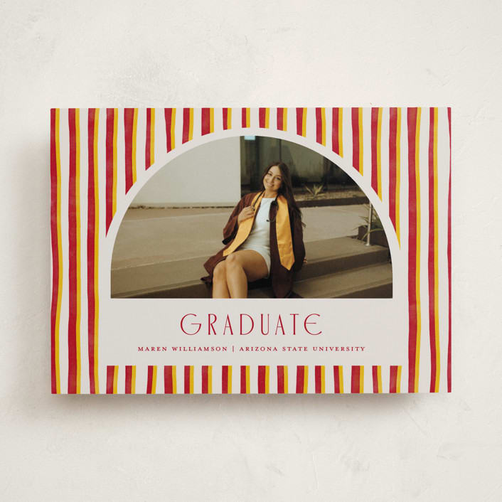 "Grad Stripes" - Graduation Announcements in Rose & Sunflower by Anna Elder - Front
