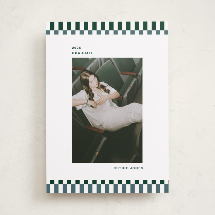 "Checked Out" - Graduation Announcements in Pine by Rachel Cassel - Front