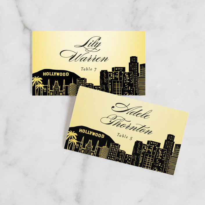 "Big City - Los Angeles" - Place Cards in Lemondrop by Hooray Creative - Front with Free Guest Printing