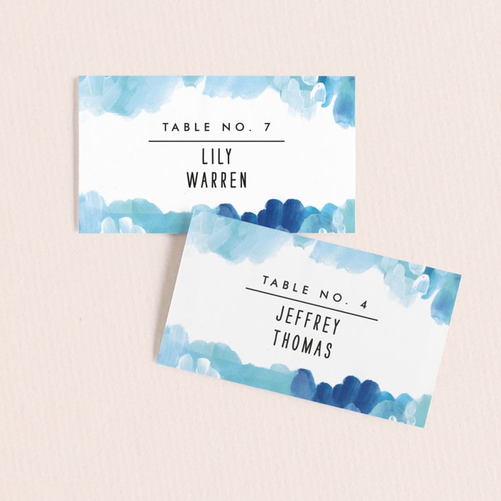 "Gallery Abstract Art" - Place Cards in Ocean by Alethea and Ruth - Front with Free Guest Printing