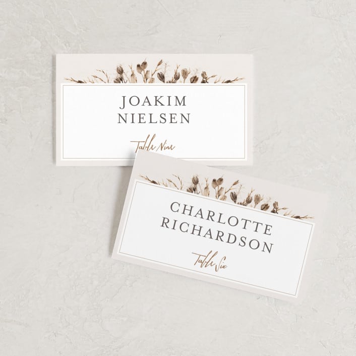 "Gone To Seed" - Place Cards in Taupe by Honeybunch Studio - Front with Free Guest Printing