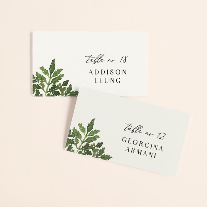 "Tropical Vows" - Place Cards in Jade by Chris Griffith - Front with Free Guest Printing