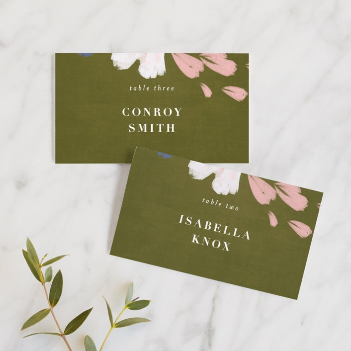 "romance in spring" - Place Cards in Olive by Angela Marzuki - Front with Free Guest Printing