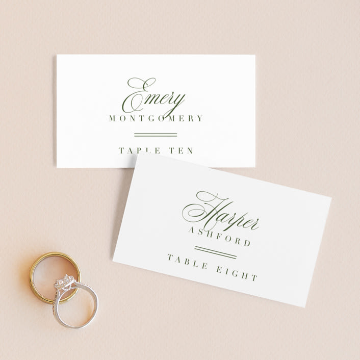 "Ensconce" - Place Cards in Leaf by Kristie Kern - Front with Free Guest Printing