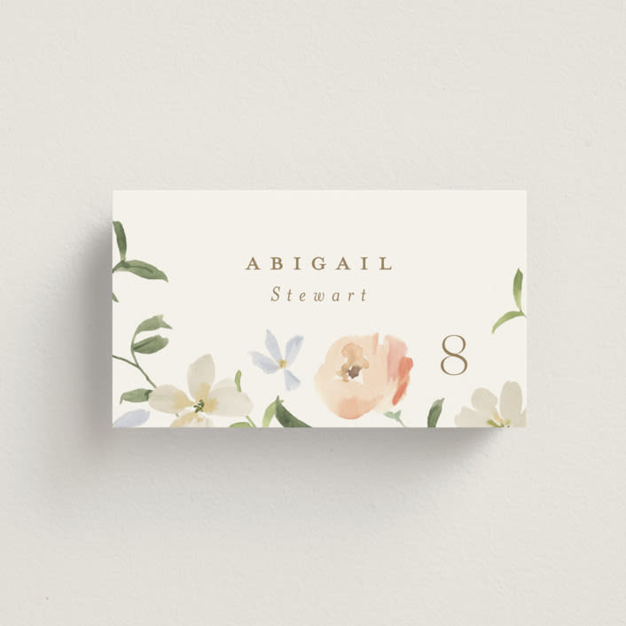"Garden View" - Place Cards in Peach by Everett Paper Goods - Front with Free Guest Printing